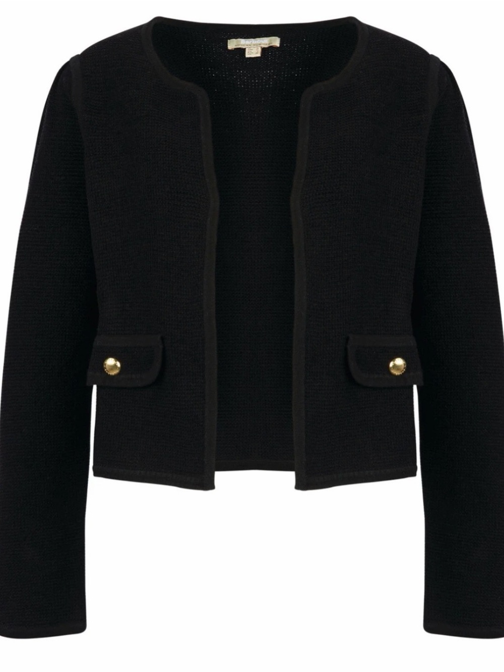 NWOT Barbour Loretta Knit Black Open-Front Jacket with Gold Button Accents